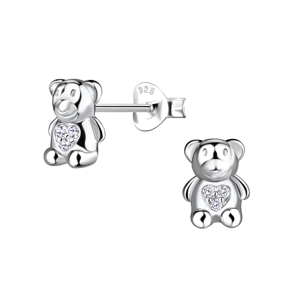 Silver Bear Stud Earrings - 21292