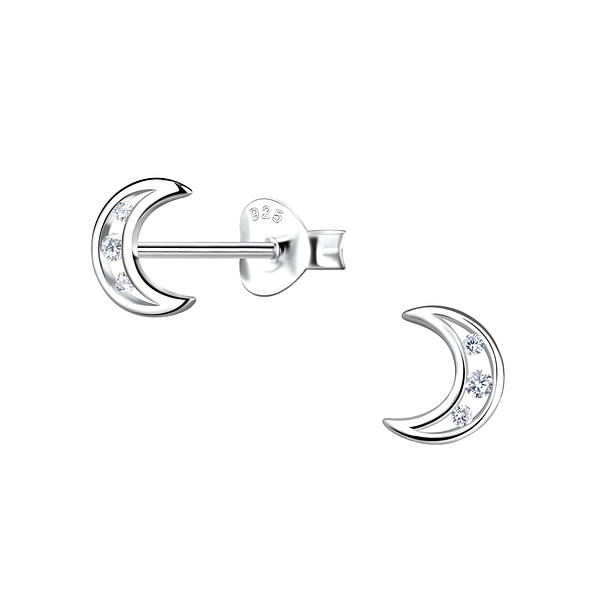 Silver Moon Stud Earrings - 21544
