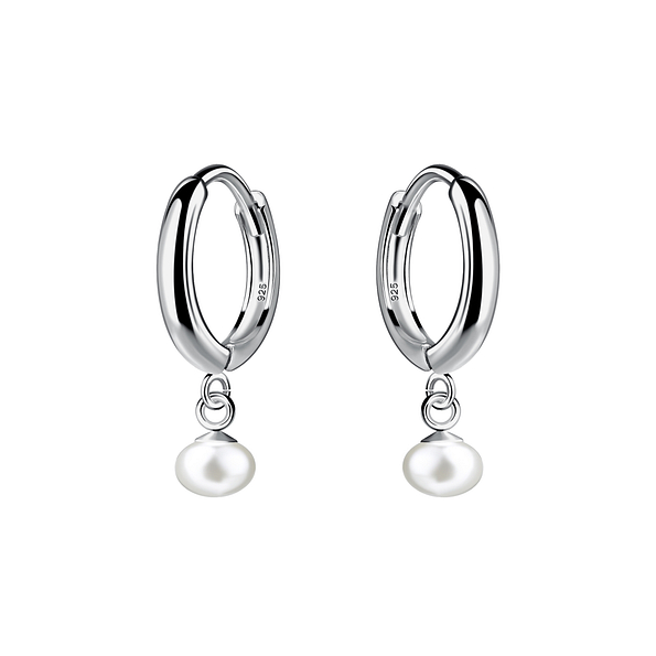 5mm Fresh Water Pearl Silver Huggie Earrings - 21264