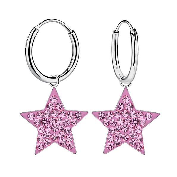 Silver Star Charm Hoop Earrings - 21417
