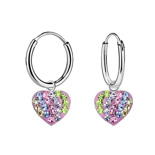 Silver Heart Crystal Charm Hoop Earrings - 21415 Silver Heart Crystal Charm Hoop Earrings - 21415