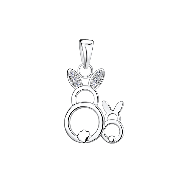Silver Mom and Baby Rabbit Pendant - 21394