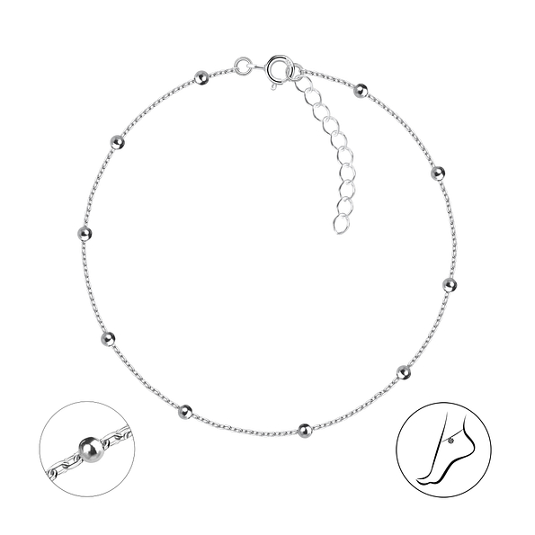 25cm Silver Satellite Anklet with Extension - 21444