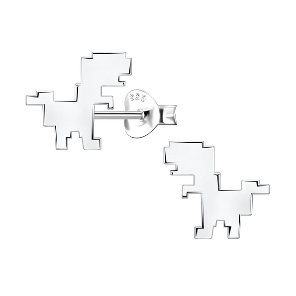 Silver Velociraptor Dinosaur Stud Earrings - 21537