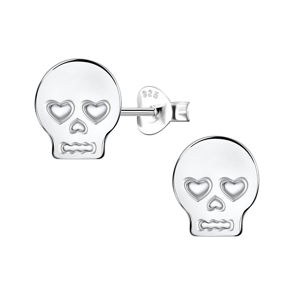 Silver Skull Stud Earrings - 21539