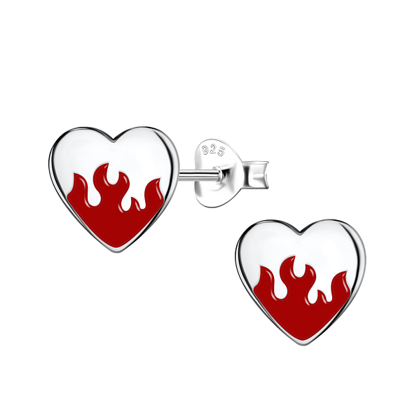 Silver Heart Stud Earrings - 21524