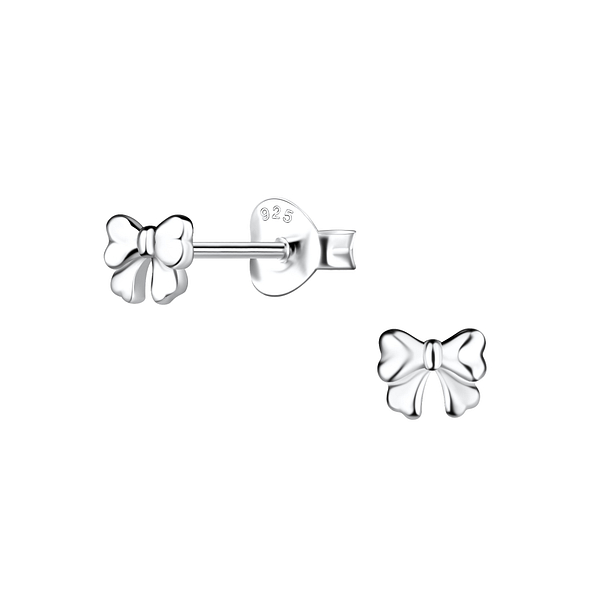 Silver Bow Stud Earrings - 21454