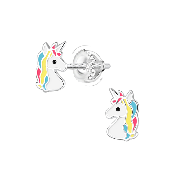 Silver Unicorn Screw Back Earrings - 21489 Silver Unicorn Screw Back Earrings - 21489