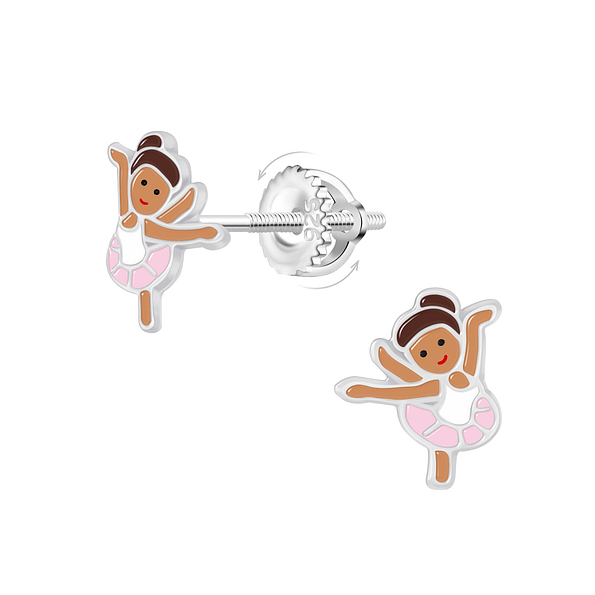 Silver Ballerina Screw Back Earrings - 21487