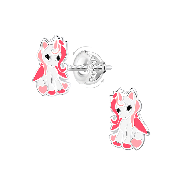 Silver Unicorn Screw Back Earrings - 21483