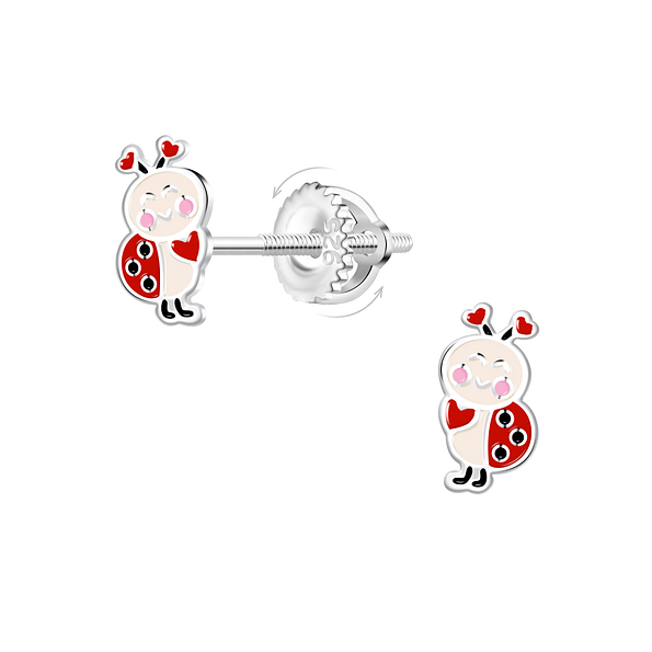 Silver Ladybug Screw Back Earrings - 21480