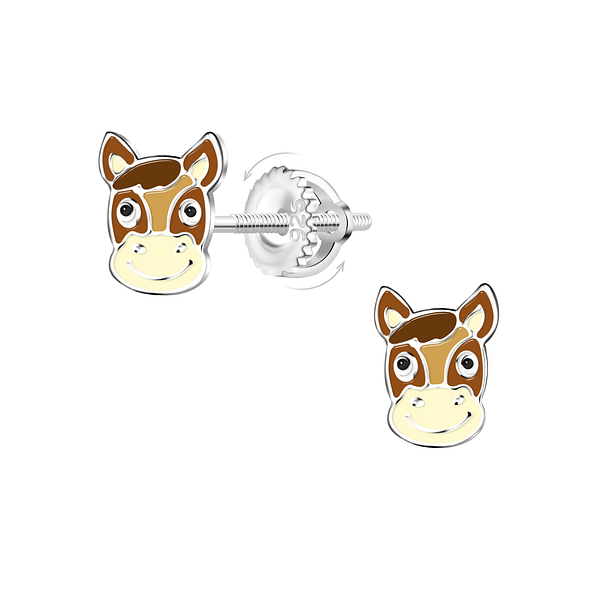 Silver Horse Screw Back Earrings - 21476