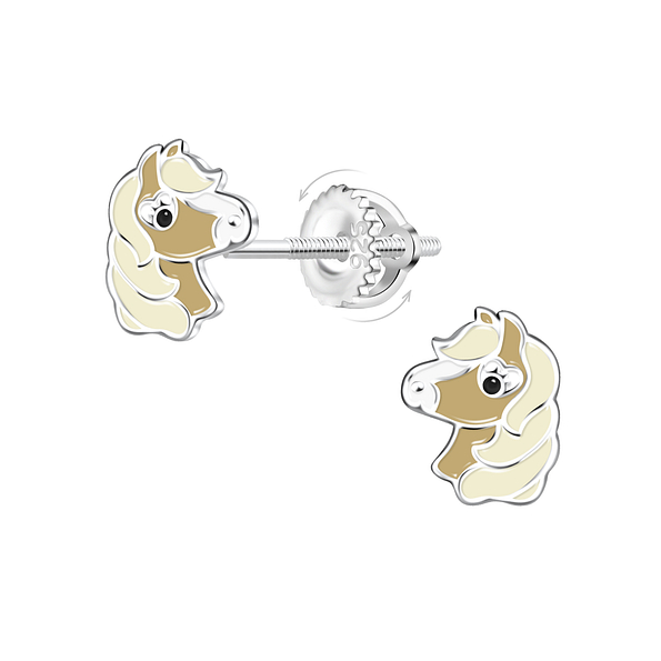 Silver Horse Screw Back Earrings - 21475