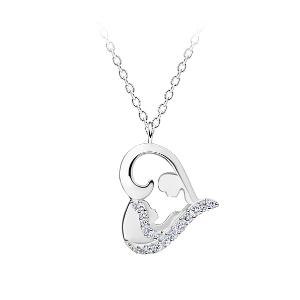 Silver Mom and Baby Heart Necklace - 21471
