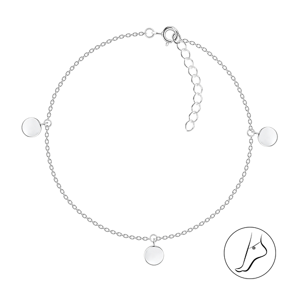 25cm Silver Round Anklet - 21604