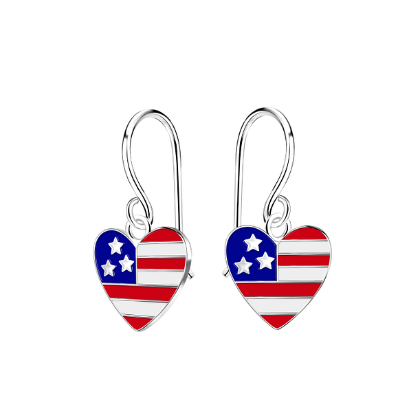 Silver USA Heart Earrings - 21589