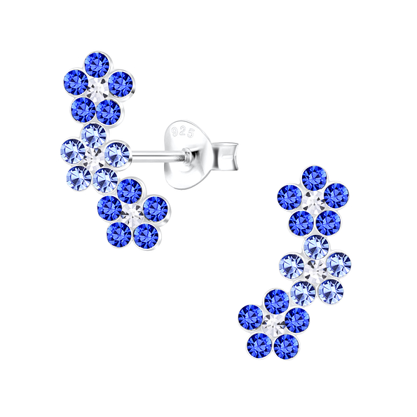 Silver Triple Crystal Flower Stud Earrings - 21581
