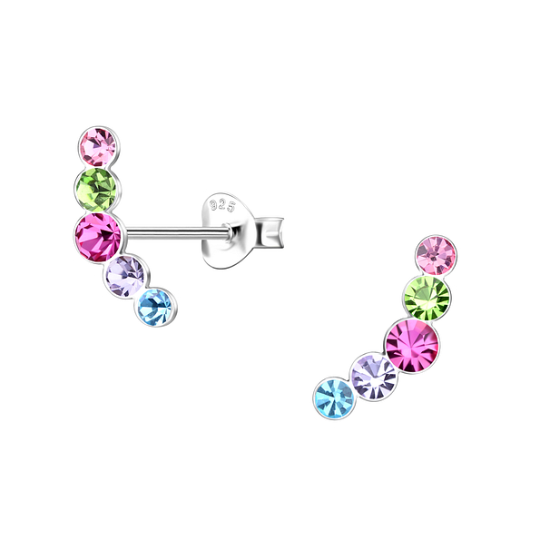 Silver Curved Crystal Stud Earrings - 21580