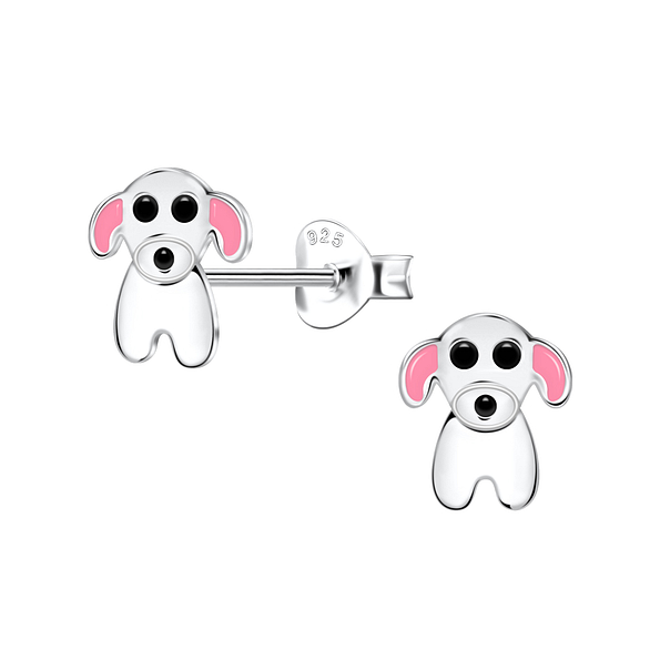 Silver Dog Stud Earrings - 21644