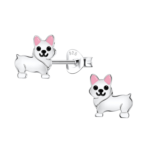 Silver Corgi Dog Stud Earrings - 21645