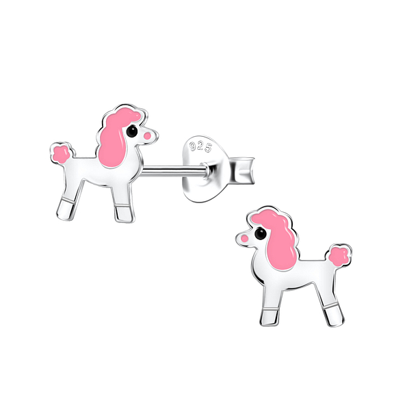 Silver Poodle Dog Stud Earrings - 21665