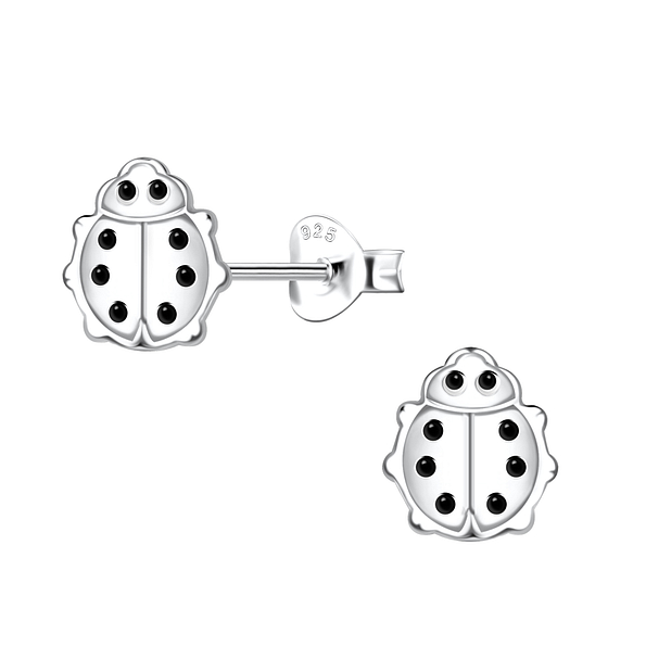 Silver Ladybug Stud Earrings - 21646