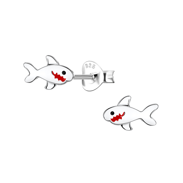 Silver Shark Stud Earrings - 21648