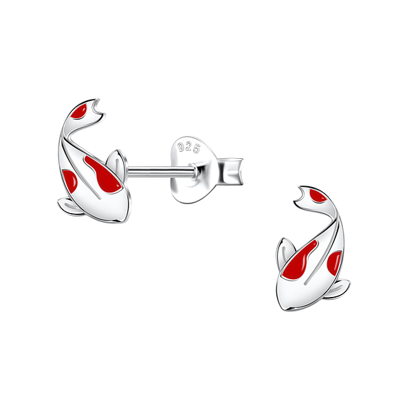 Silver Koi Fish Stud Earrings - 21649