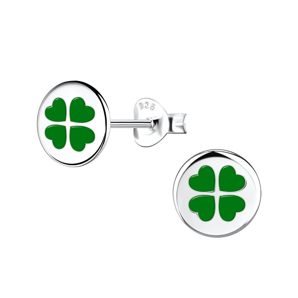Silver Clover Stud Earrings - 21666
