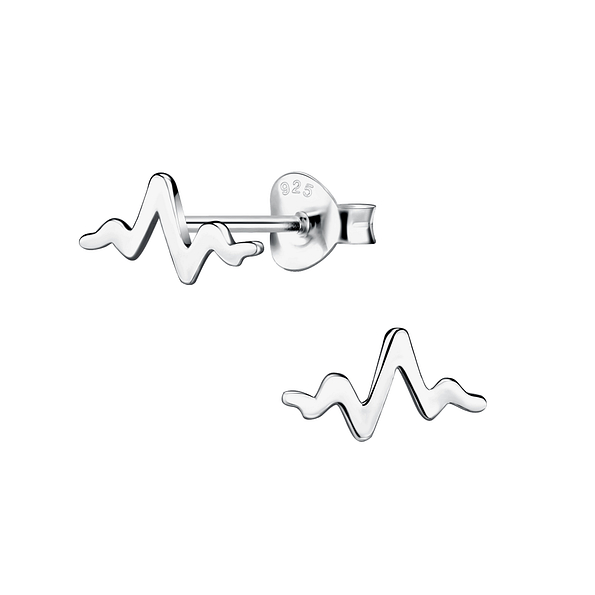 Silver Heartbeat Stud Earrings - 21609