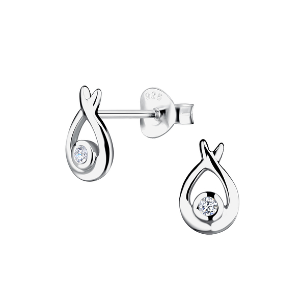 Silver Tear Drop Stud Earrings - 21637