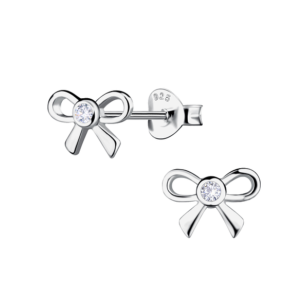 Silver Bow Stud Earrings - 21636