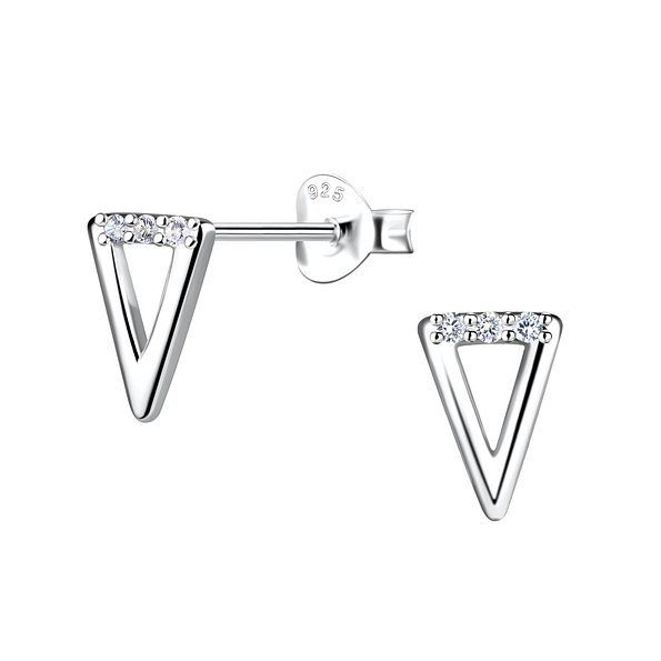 Silver Triangle Stud Earrings - 21658