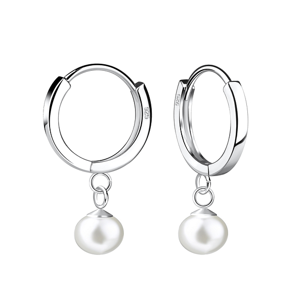 6mm Fresh Water Pearl Silver Huggie Earrings - 21564