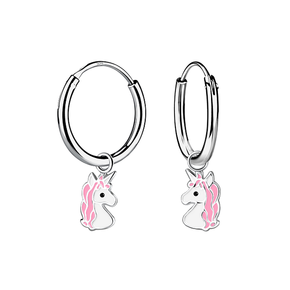 Silver Unicorn Charm Hoop Earrings - 21616 Silver Unicorn Charm Hoop Earrings - 21616