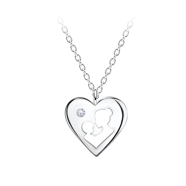 Silver Mother and Baby Heart Necklace - 21663