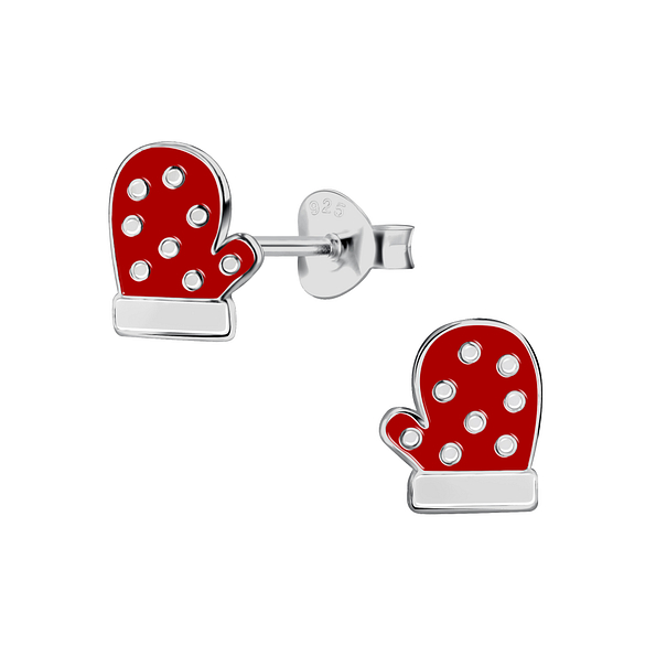 Silver Christmas Glove Stud Earrings - 21723