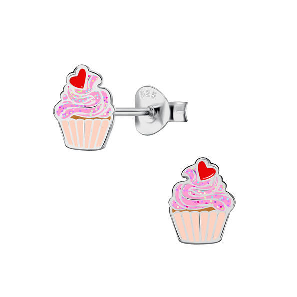 Silver Cupcake Stud Earrings - 21732