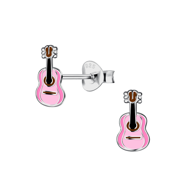 Silver Guitar Stud Earrings - 21734