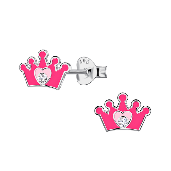 Silver Crown Stud Earrings - 21739