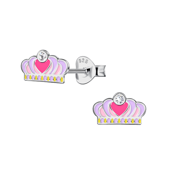 Silver Crown Stud Earrings - 21740