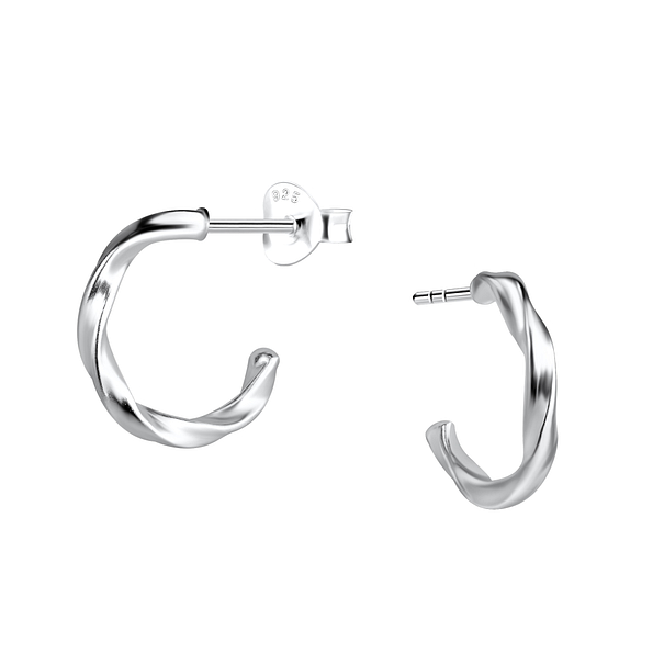 Silver Twisted Half Hoop Stud Earrings - 21691