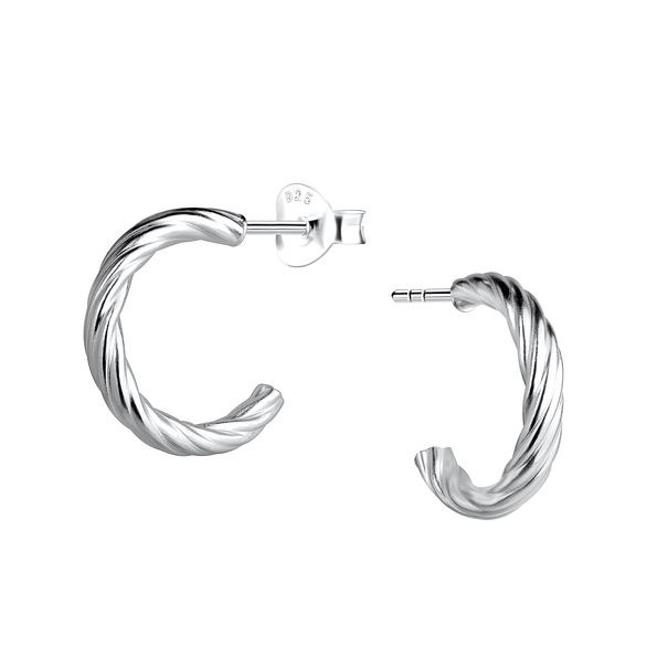 Silver Twisted Half Hoop Stud Earrings - 21750