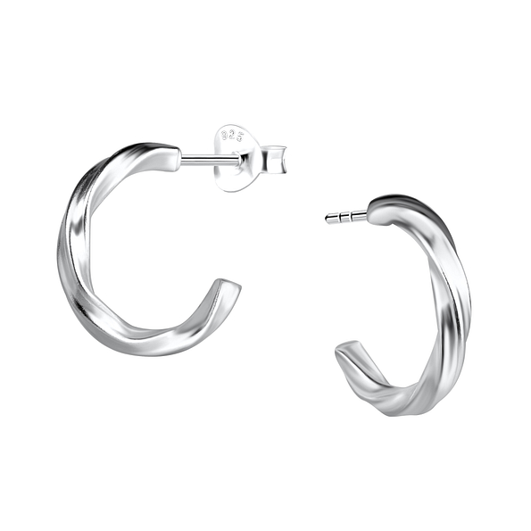 Silver Twisted Half Hoop Stud Earrings - 21688 Silver Twisted Half Hoop Stud Earrings - 21688