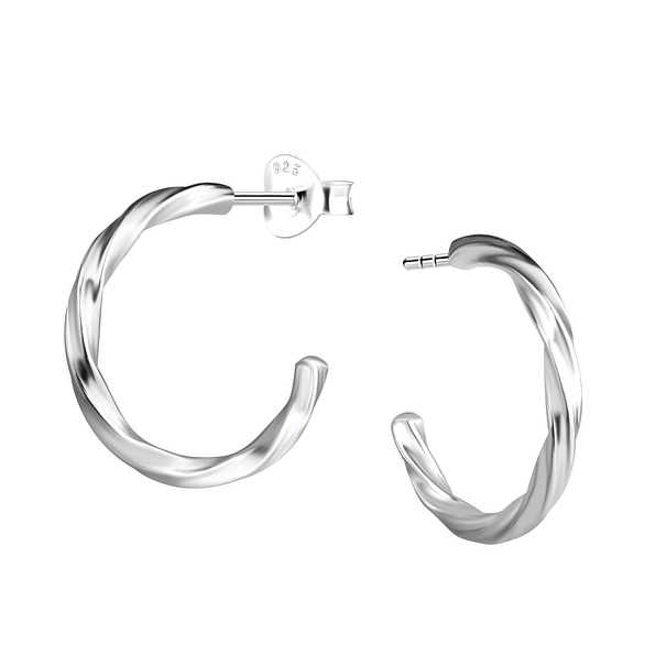 Silver Twisted Half Hoop Stud Earrings - 21692