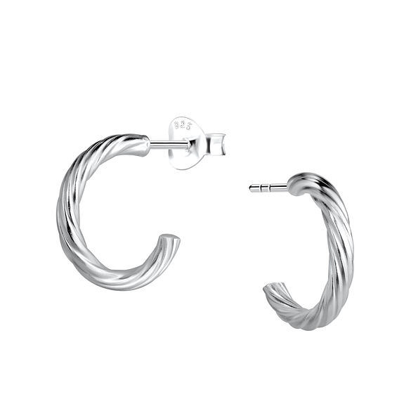 Silver Twisted Half Hoop Stud Earrings - 21751