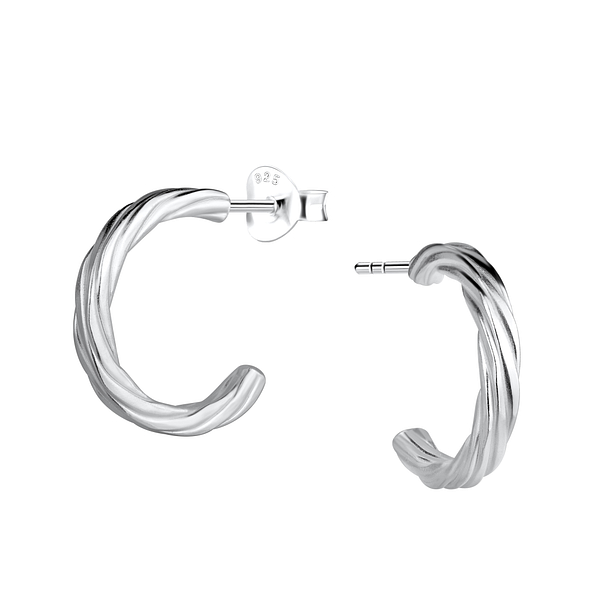 Silver Twisted Half Hoop Stud Earrings - 21753