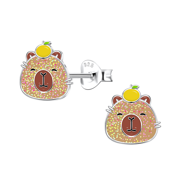 Silver Capybara Stud Earrings - 21686
