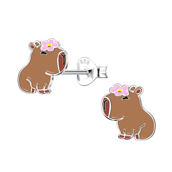 Silver Capybara Stud Earrings - 21681