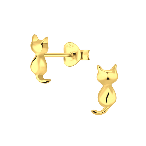 Silver Cat Stud Earrings - 21707
